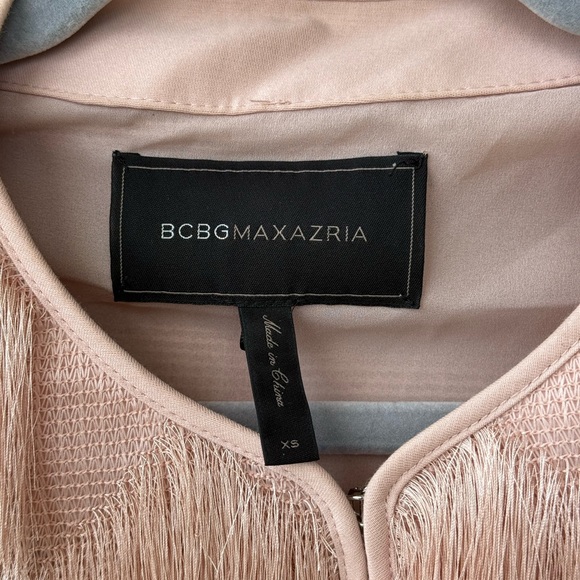 BCBG MAXAZRIA Women's Pink Jaxon Crochet Fringe Cropped Jacket Blazer Shaggy XS - Picture 9 of 15